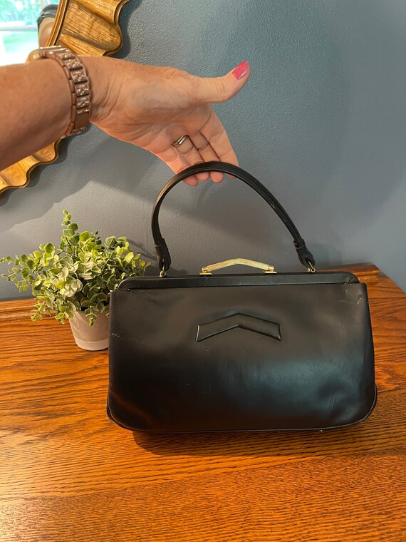 Vintage Mid Century Top Handle Navy Blue Top Clasp Purse Etsy