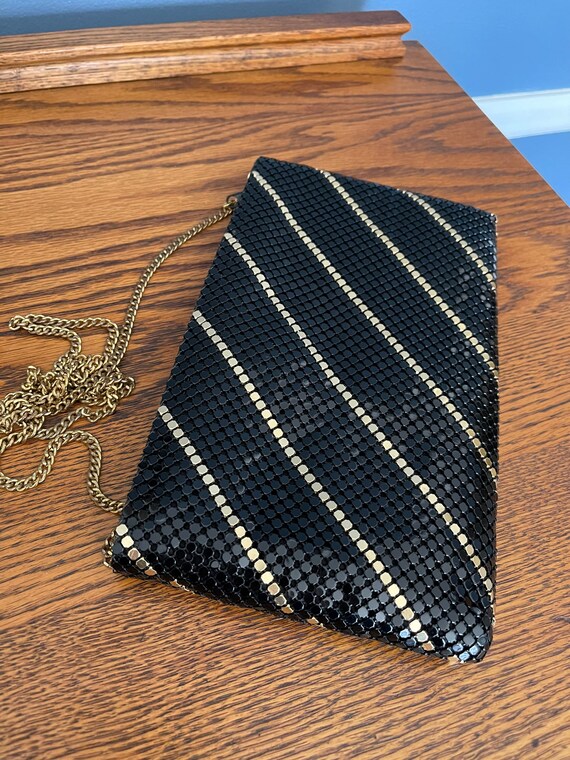 Vintage Black and Gold Stripe Mesh Clutch Mid Cen… - image 6