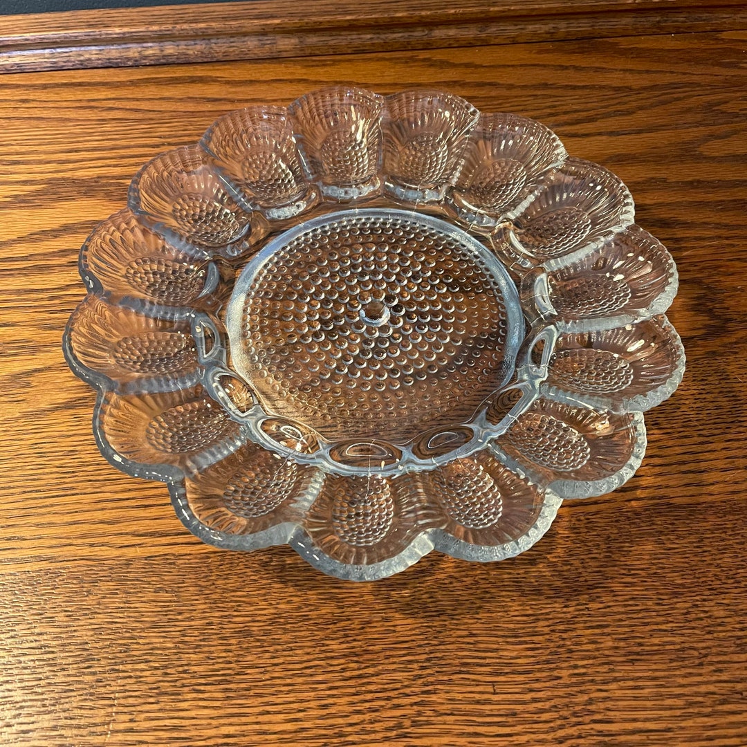 Vintage Clear Glass Egg Plate Egg Dish Deviled Egg Dish Etsy
