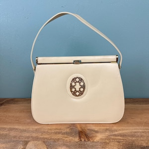 Cartera de mano de mediados de siglo - Monedero vintage - Blanco roto - Cierre superior