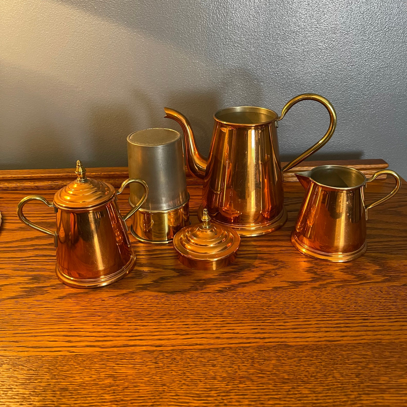 Vintage Copper Tea Set Tea Pot With Cream and Sugar Made Etsy