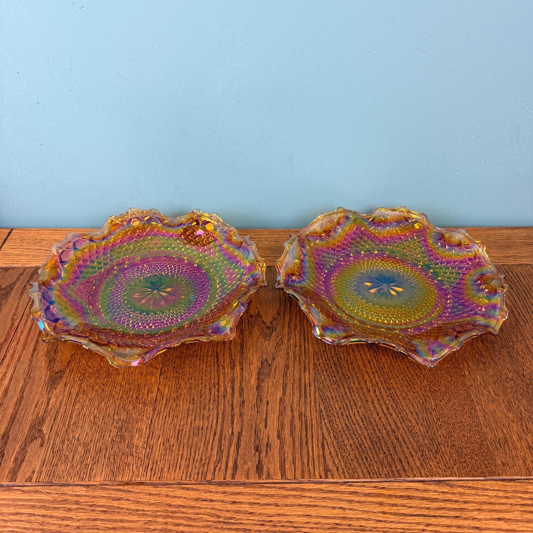 Set of Two - Vintage Carnival Glass Decorative Ruffle Edge Plates ...