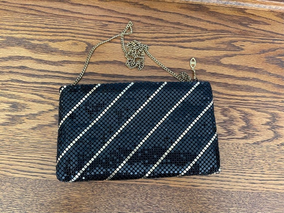 Vintage Black and Gold Stripe Mesh Clutch Mid Cen… - image 2