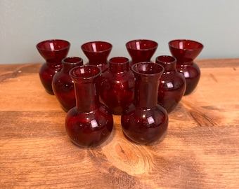 Vintage Ruby Red Flower Vases - Set of 9 with 3 Variations - Small Red Vintage Vases