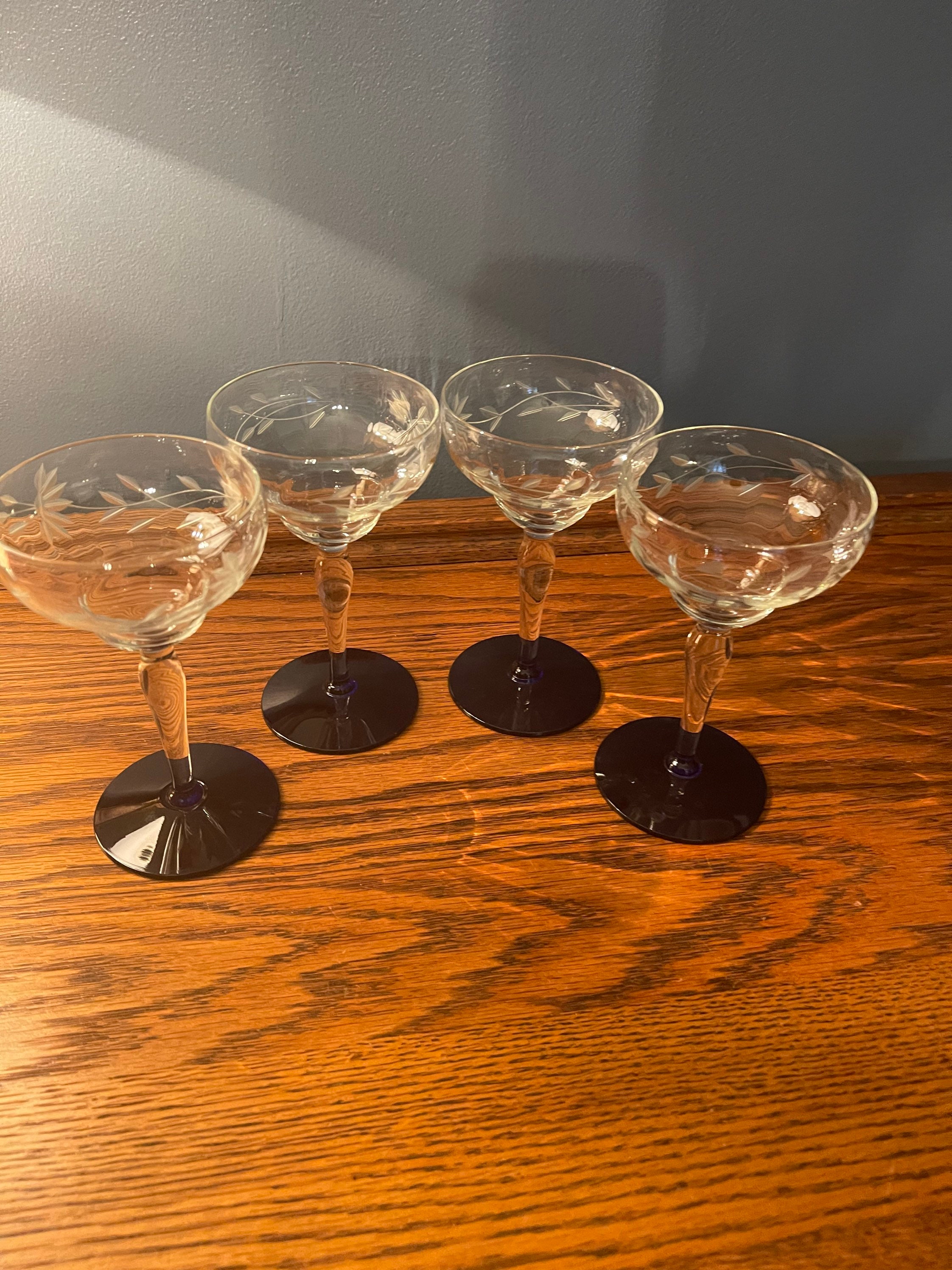 Sale Mid Century Modern Cordial Glasses Vintage Etched Clear Cordial