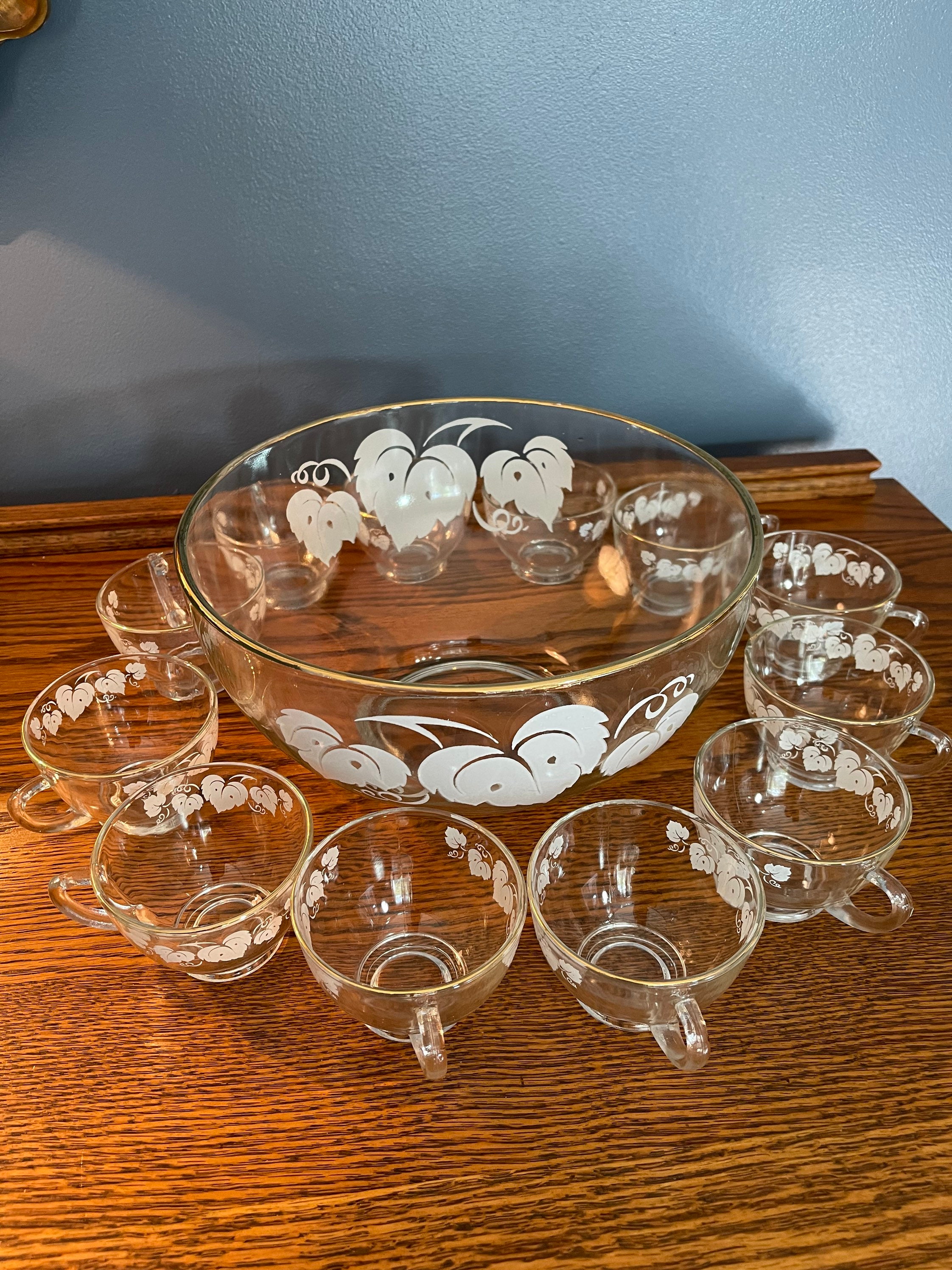 Anchor Hocking Vintage Punch Bowl Set 12pc 10 Cup Ladle With