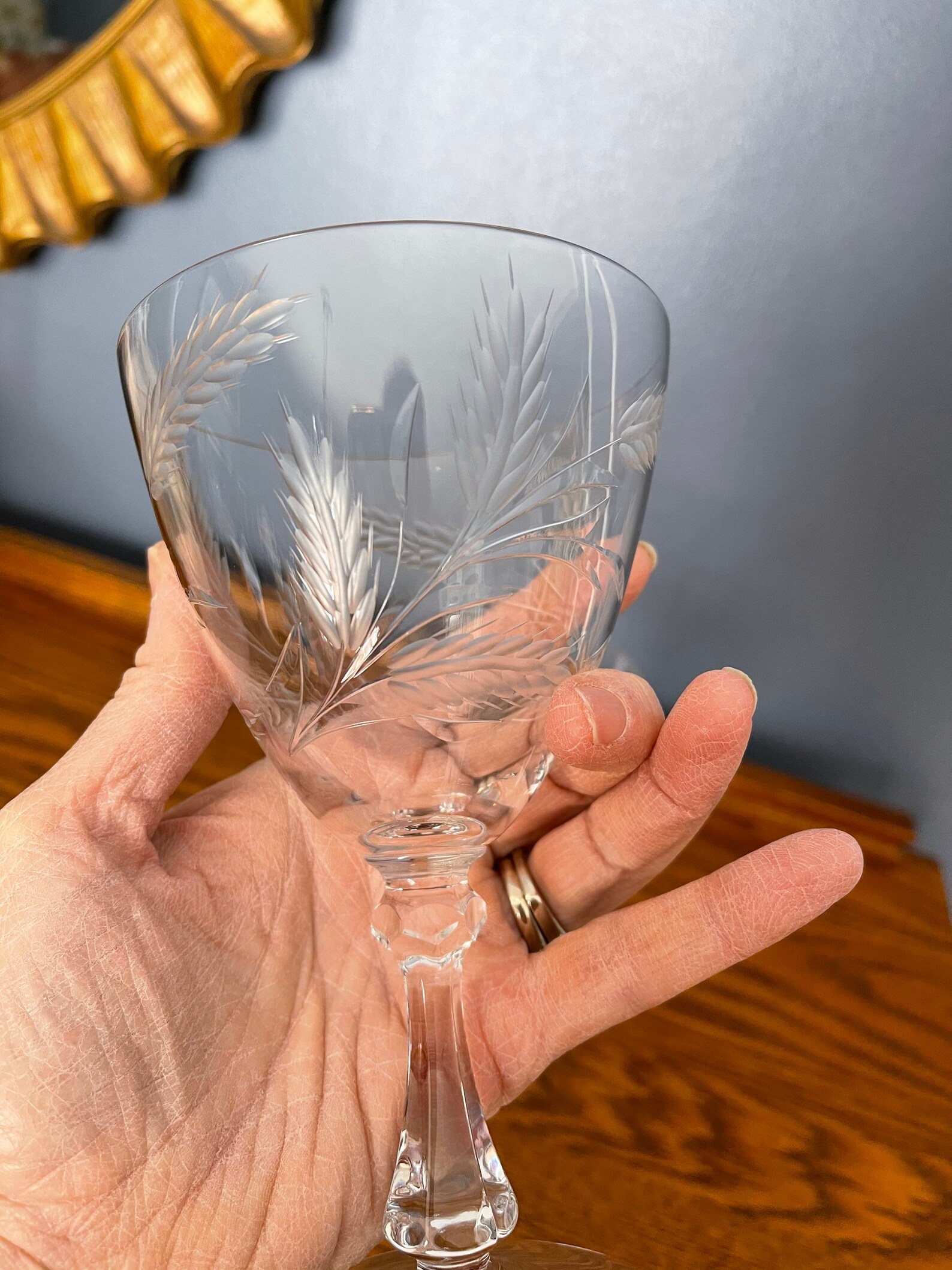 Vintage Crystal Etched Wheat Pattern Stemware 6.75 Tall Etsy