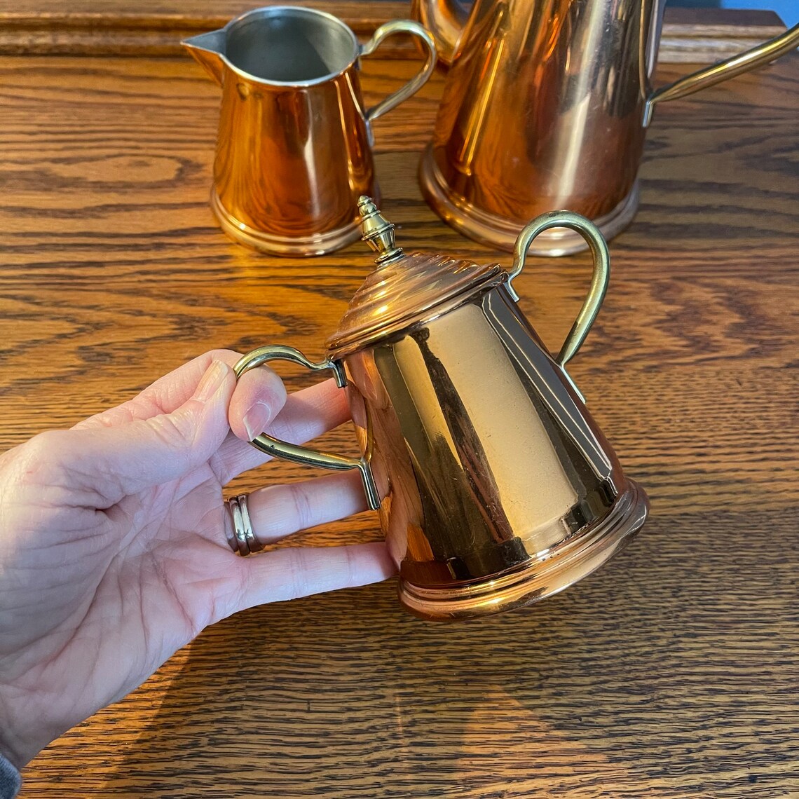 Vintage Copper Tea Set Tea Pot With Cream and Sugar Made Etsy