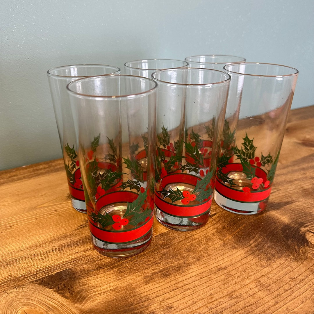 Set of Six Holly Berry Vintage Christmas Drinking Glasses Etsy