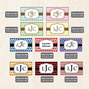 2 Bag Tags -POLKA DOT- LilyLollipopDesign -for Backpacks, Lunch Boxes, Diaper Bags or Luggage