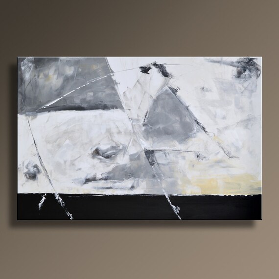48 Large Original Abstract Black White Gray Yellow Etsy