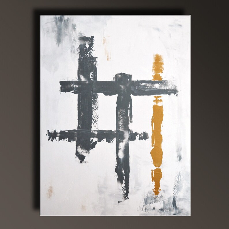 Large ABSTRACT PAINTING White Gray Gold Painting Original Etsy