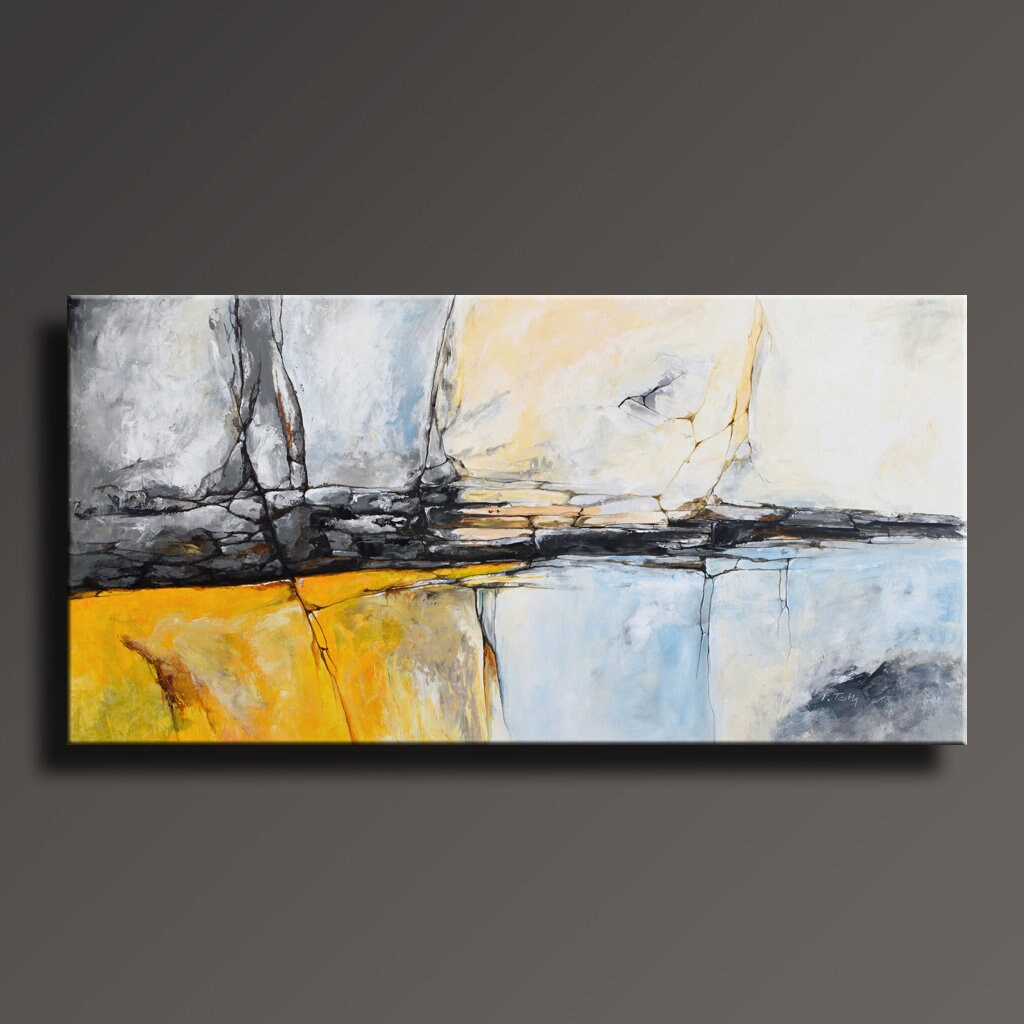 ABSTRACT PAINTING Yellow Gray White Black Blue Painting Etsy