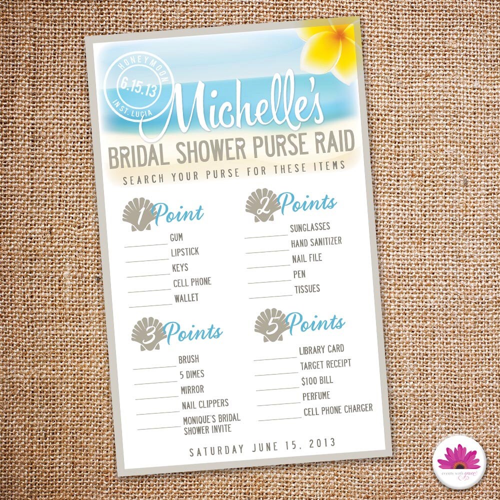 Bridal Shower Purse Raid Game Beach Theme Digital File Etsy