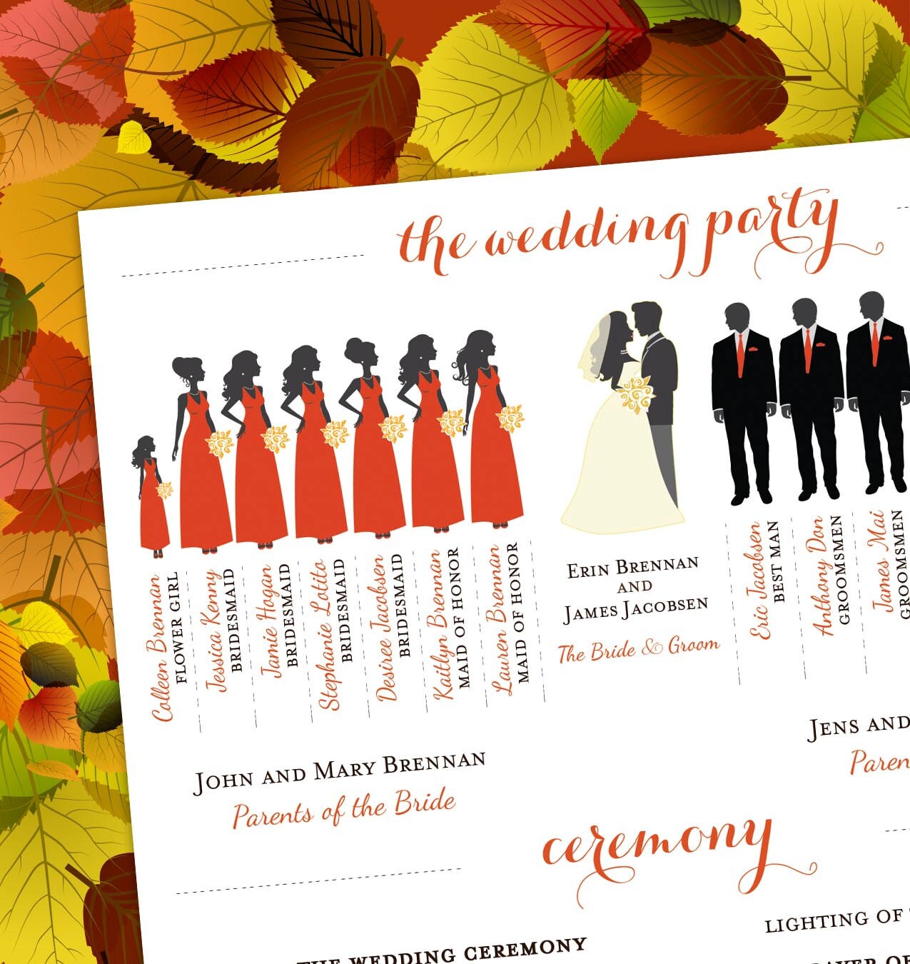 Fall Wedding Program Bridal Party Silhouettes Digital File Etsy