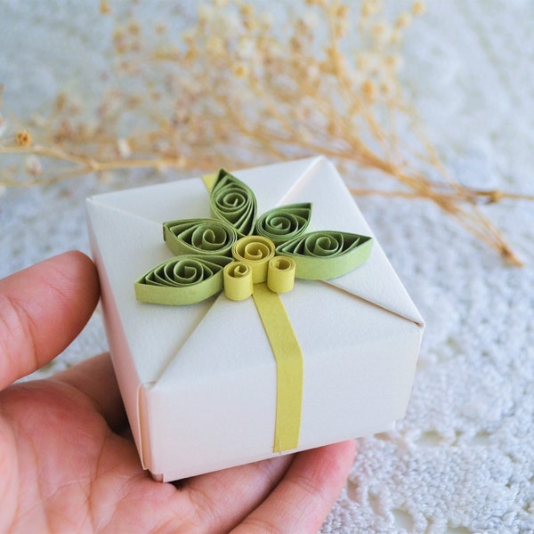 Small White Gift Box with Quilling Ornament - SET of FOUR - Origami Box - Favor Boxes - Jewelry Gift Wrap