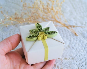 Small White Gift Box with Quilling Ornament - SET of FOUR - Origami Box - Favor Boxes - Jewelry Gift Wrap