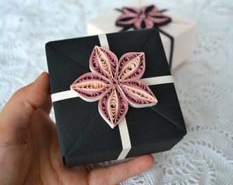 Small Gift Boxes Empty - Finished Origami Gift Boxes with lids - Quilling Ornaments - Set of Two