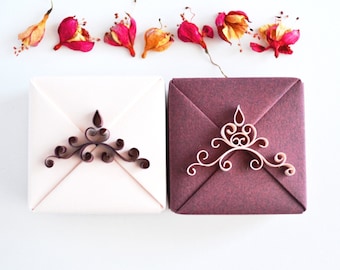 Unique Jewelry Gift Boxes - SET of TWO - origami gift boxes with quilling ornaments