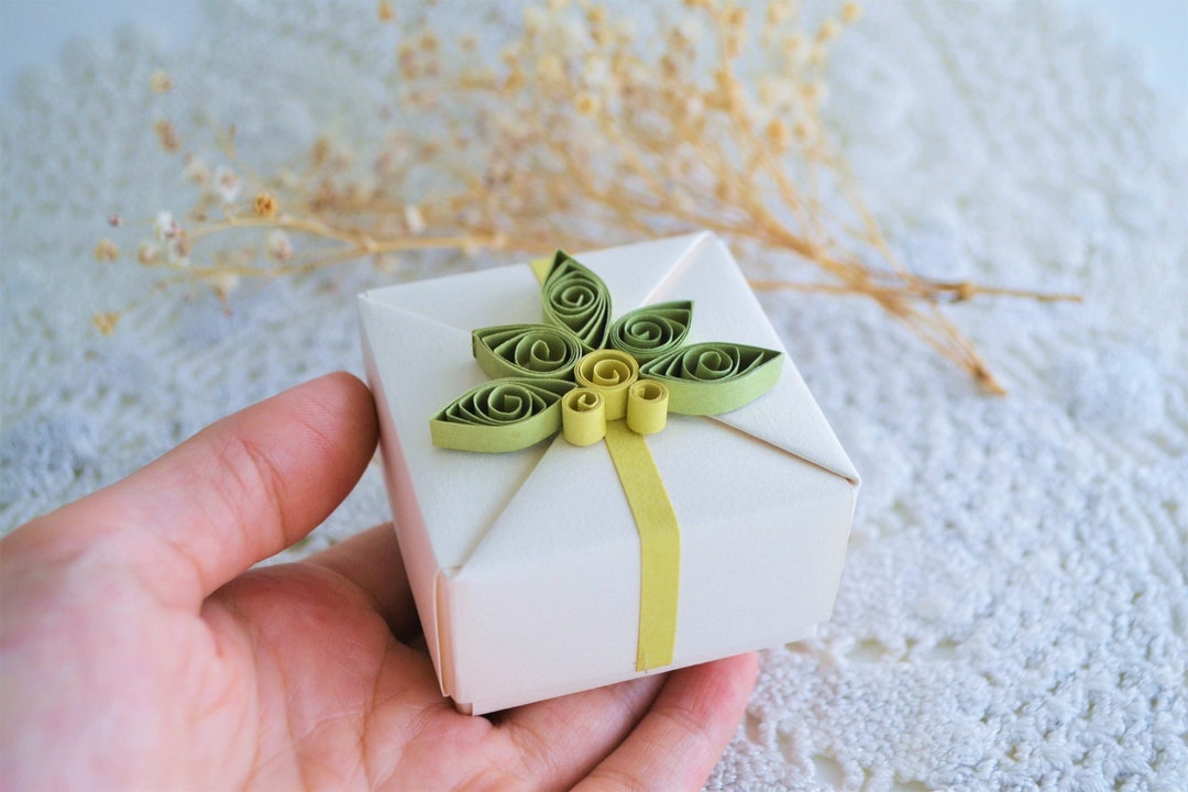 Small White Gift Box With Quilling Ornament SET of FOUR Origami Box