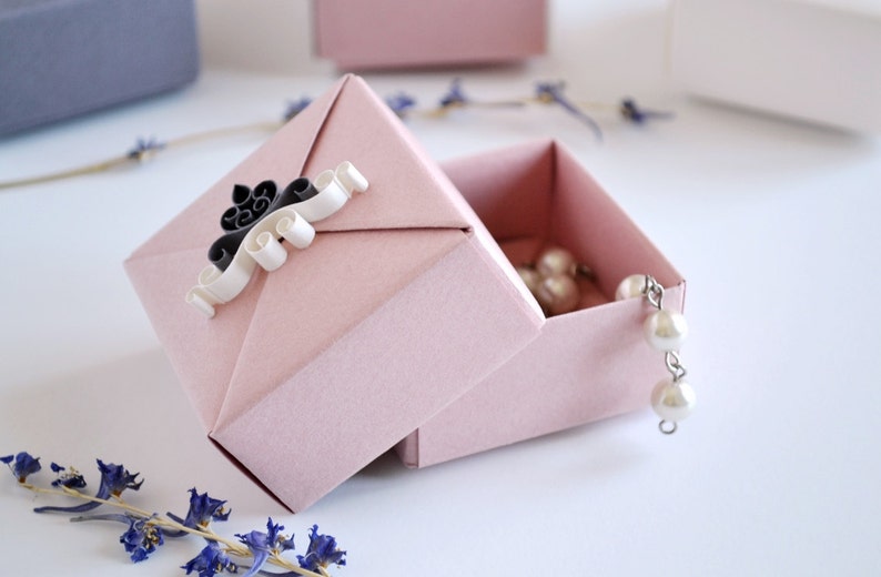 Bridesmaid Gift Box Empty Set of Four Jewelry Gift Boxes with Paper Quilling Ornaments image 4