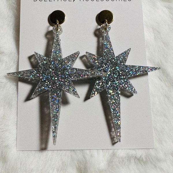 North Star earrings in Confetti glitter finish