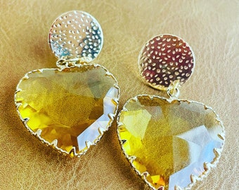 Golden yellow gemstone heart earrings