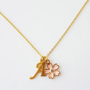 Collana fiore ragazza, regalo personalizzato fiore ragazza, ragazza di fiore gioielli, bambina collana, collana di fiori di ciliegio, biglietto di ringraziamento