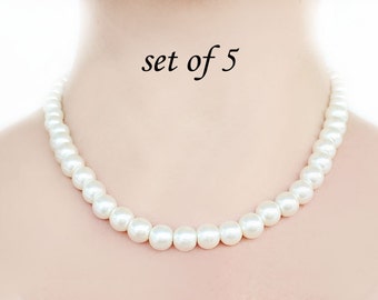 Set of 5 bridesmaid Pearl necklace, bridesmaid gift, bridesmaid necklace, wedding jewelry, wedding gift, bridal party gift