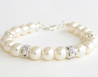 Pearl Rhinestone Bracelet, Bridesmaid Bridal Jewelry Gift
