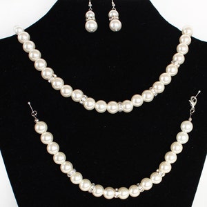 Pearl Bridesmaid Jewelry Set, Necklace, Bracelet & Earrings