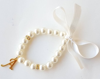 Ivory flower girl bracelet, personalized flower girl gift, flower girl bracelet, gold bracelet, wedding jewelry, junior bridesmaid gift