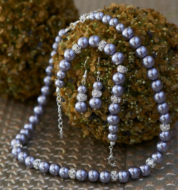 Conjunto de joyas para dama de honor, collar de perlas grises