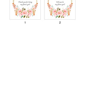 K&ouml;nnte beinhalten: Zwei Karten mit Blumenmotiven und goldenen Rahmen. Die erste Karte sagt "Carla Danke, dass du meine Blumenm&auml;dchen bist!" Die zweite Karte sagt "Carla Willst du mein Blumenm&auml;dchen sein?"
