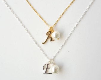 Collar con inicial personalizada, regalo de perlas para damas de honor
