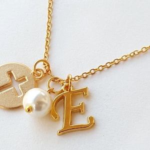 Baptism gift, cross necklace, personalized girl necklace, flower girl necklace, christening necklace, first communion gift