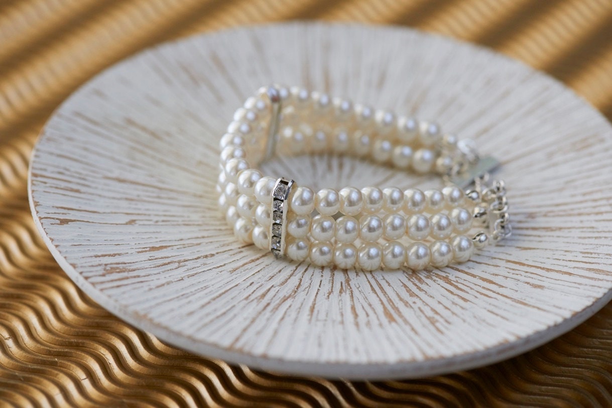 3 Three Strand Pearl Bracelet Bridal Jewelry Bridesmaid Etsy