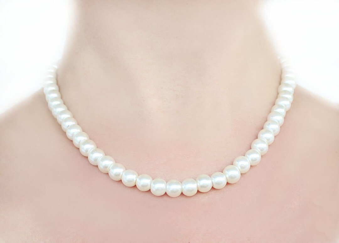 Ivory Pearl Necklace, Wedding Necklace, 8mm Pearl Necklace, Bridesmaid ...