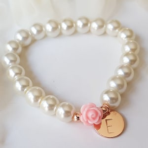 Flower girl gift, personalized flower girl bracelet, initial bracelet, wedding gift, little girl bracelet, rose gold jewelry