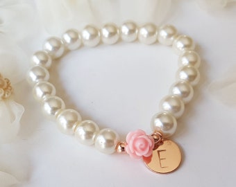 Flower girl gift, personalized flower girl bracelet, initial bracelet, wedding gift, little girl bracelet, rose gold jewelry