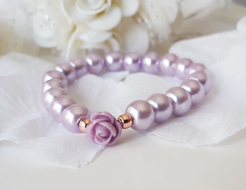 Flower Girl Bracelet Lavender Wedding Gift Bridesmaid Pearl Etsy