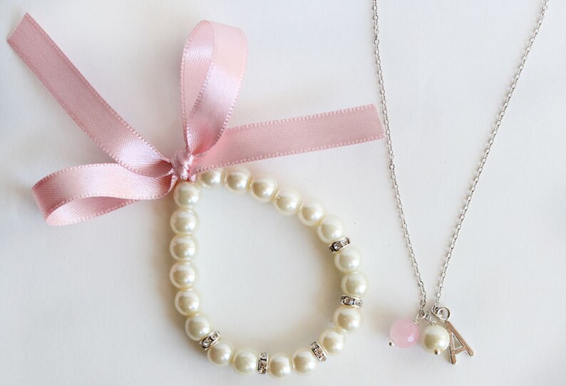 Flower Girl Jewelry Set Personalized Gift Pearl Bracelet Etsy