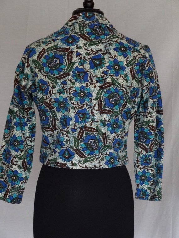 SALE!!! 1950s 60s Jacket / Blue & Brown Abstract … - image 4