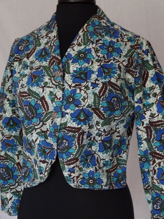 SALE!!! 1950s 60s Jacket / Blue & Brown Abstract … - image 2