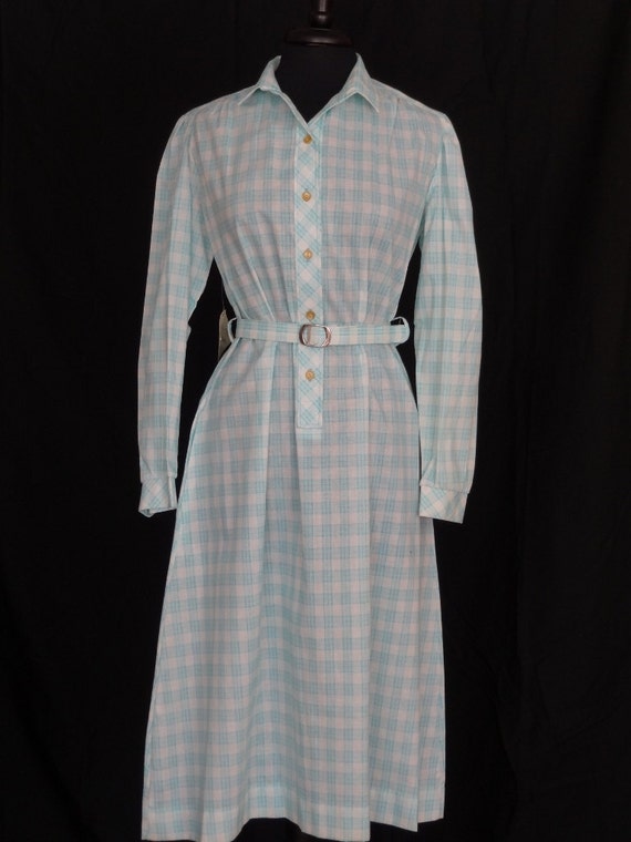 DRESS SALE!!! / 1960s 70s Dress / Aqua Teal Checke