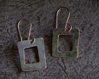 Natural Patina Reclaimed Copper Square Window Earrings