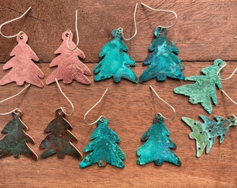 Christmas tree earrings, copper earrings, evergreen tree earrings
