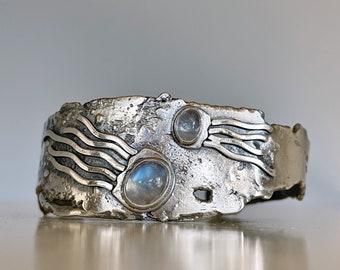 Under the Sea Cuff #4 Moonstone Octopus / jellyfish dancing pair