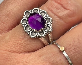 Amethyst Ring, Flower Ring, Purple