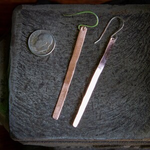 Copper Bar Earrings, Drop Earrings, Skinny Copper Bar Earrings